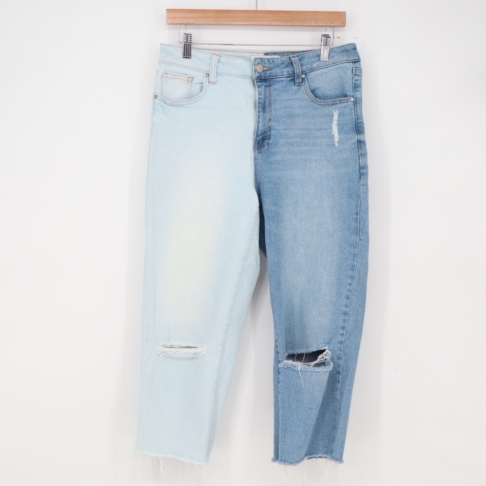 RSQ Jeans Womens 29 Split Two Tone Blue Distressed Raw Hem Excellent